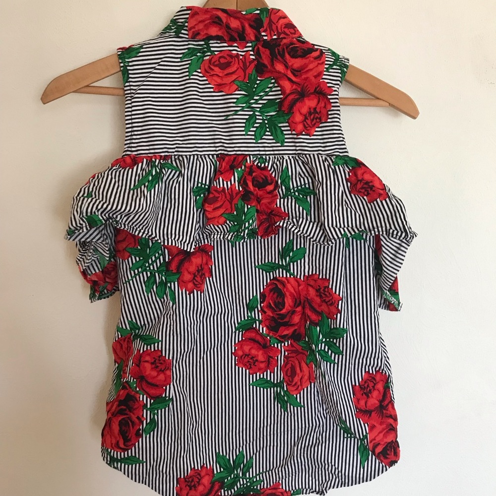 SOLD Floral Striped Cold Shoulder Tank Small - Picture 4 of 7
